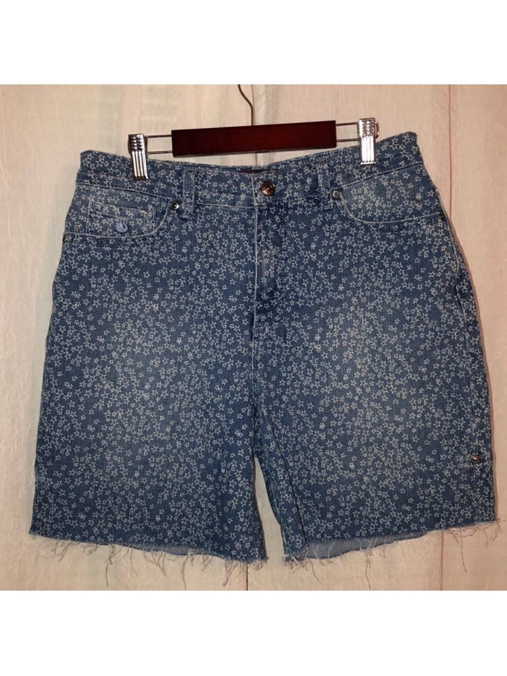 𝑮𝑽 6 Custom Rare Star Print Raw Hem Mom Amanda Blue White Shorts